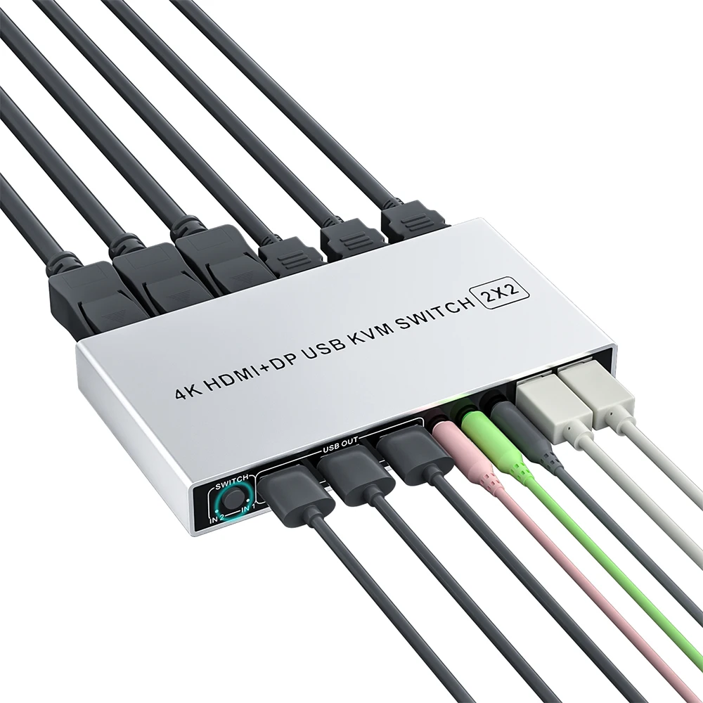 Двойной монитор HDMI DisplayPort KVM Switch 4K 60 Гц 2X2 смешанные входы DP переключатель 2