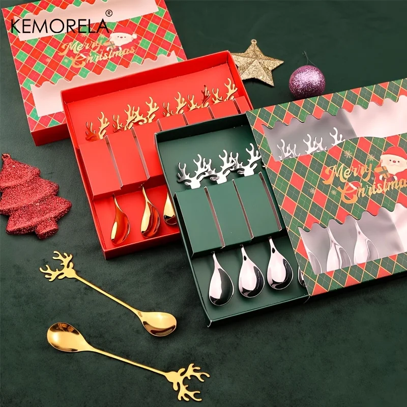KEMORELA Рождественская Тема Ложки Из Нержавеющей Стали 2/4/6 Комплект Искусственный