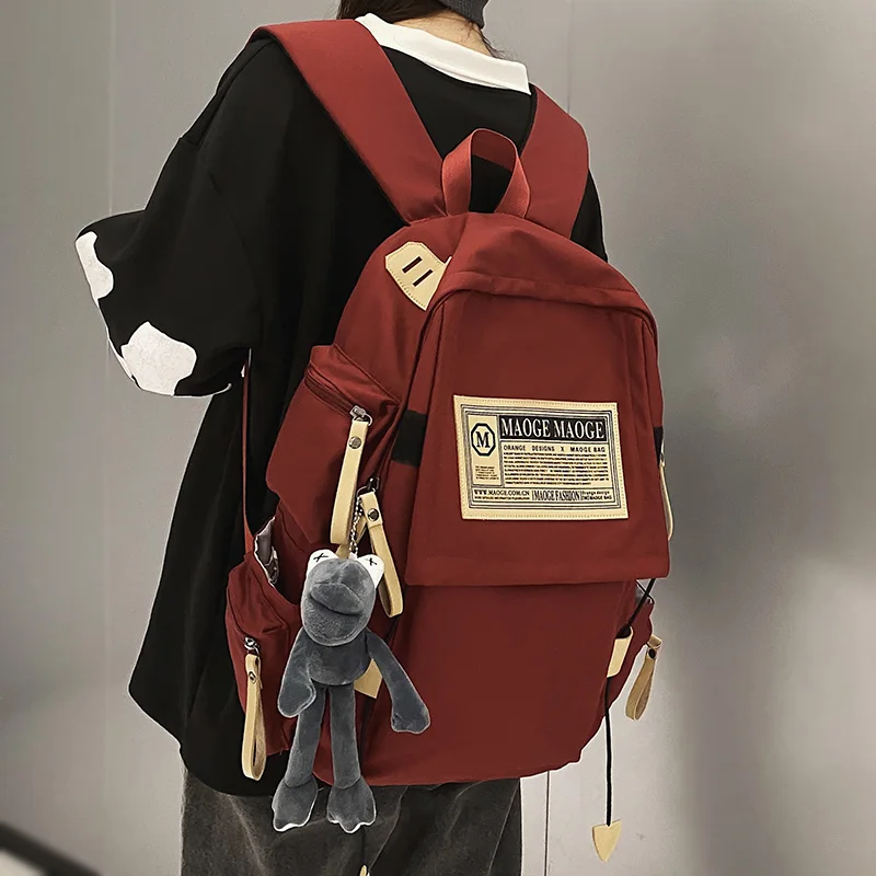 

New Cool Men Female Red Waterproof Laptop College Backpack Fashion Women Travel Lady Nylon Book Bag Boy Girl Leisure School Bags