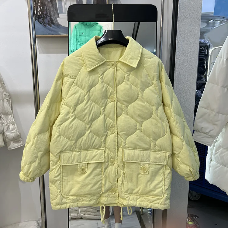 

Новинка, женский пуховик 2022, Корейская свободная тонкая куртка на белом утином пуху, зимняя модная однотонная теплая одежда с длинным рукав...