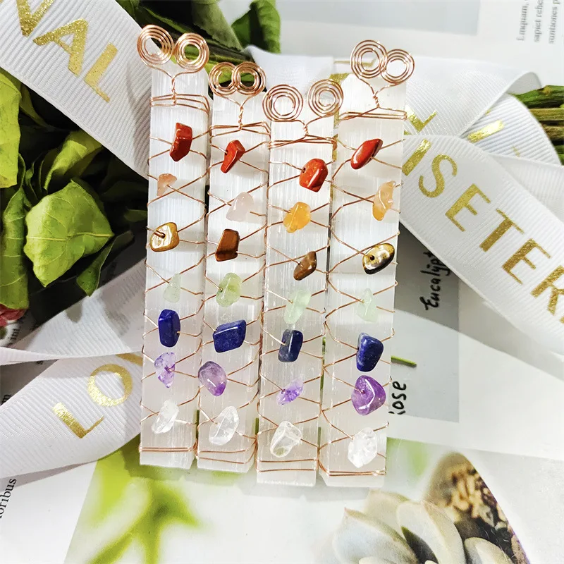 7-9 см Натуральная 7 Чакра гипсовая ручная работа гипсовая полоса 7 щебень домашний декор жеодовый минеральный образец