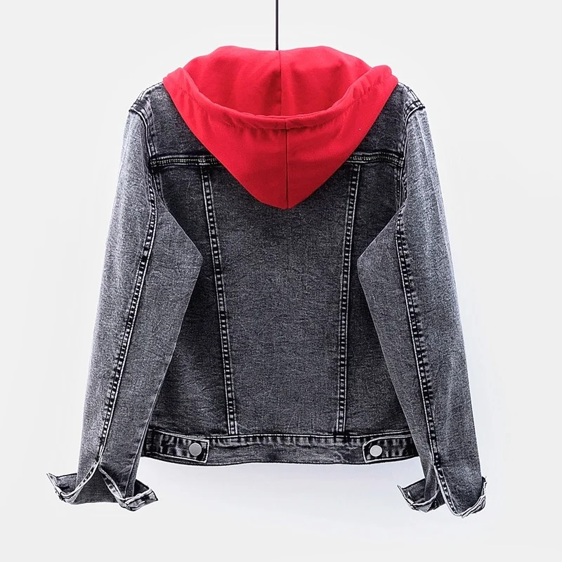 

Removable Fashion Hooded Short Denim Coat Women Outerwear Casual Loose Long Sleeve Jeans Jacket Female Chaquetas Mujer