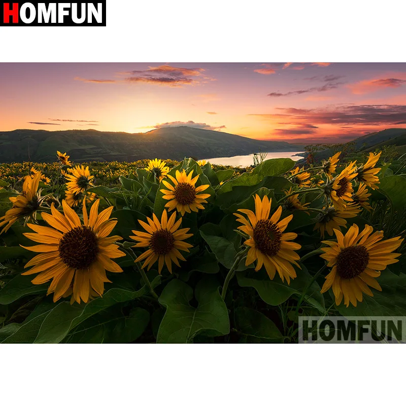 

Алмазная вышивка HOMFUN, Набор для вышивки крестиком «пейзаж, Подсолнух, закат» 5D, ручная работа