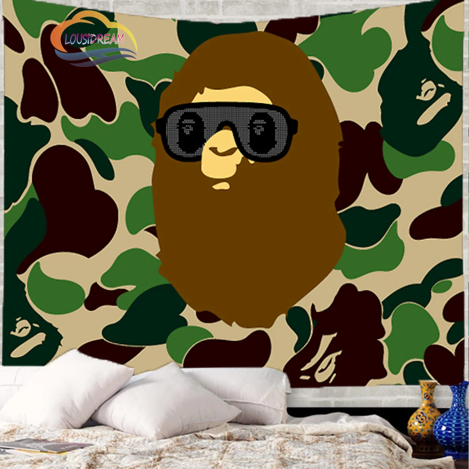 

Fashion bape Cartoon wall tapestry 3d printing ape head series banner Trendy beach towel Custom multi size decorative tablecloth