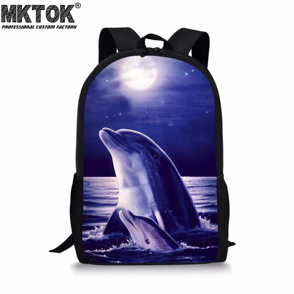 Cartoon Dolphin Moon Pattern Boys School Bags Personalized Customized Students Satchel  Premium Mochila Infantil  Free Shipping