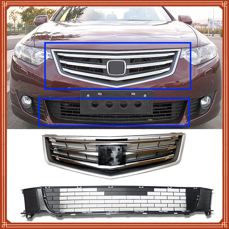 Carbon Fber Texture Front Grill Grille Inserts Fit for Honda Accord MK8 8th Glossy Black /Chrome Racing Grills