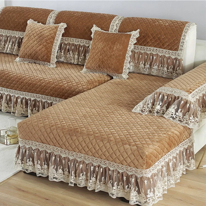

Coffee Velvet Sofa Cushion Anti-Slip Pad Winter Refined Plush Soft Warm Corner Sofa Cover Backrest Towel Non-slip Baby Mat 1pcs
