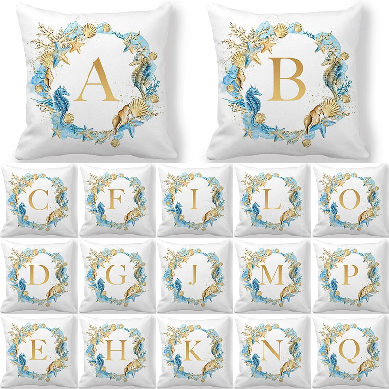 

Ocean Golden Letter Alphabet Decorative Cushion Cover Polyester Throw Pillowcase 45*45CM Sofa Home Decorative PillowCover 41023