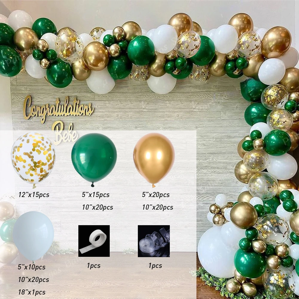 

123pcs Green Gold Balloon Garland Arch Gold Confetti White Globos Birthday Party Wedding Valentines Day Anniversary Decoration