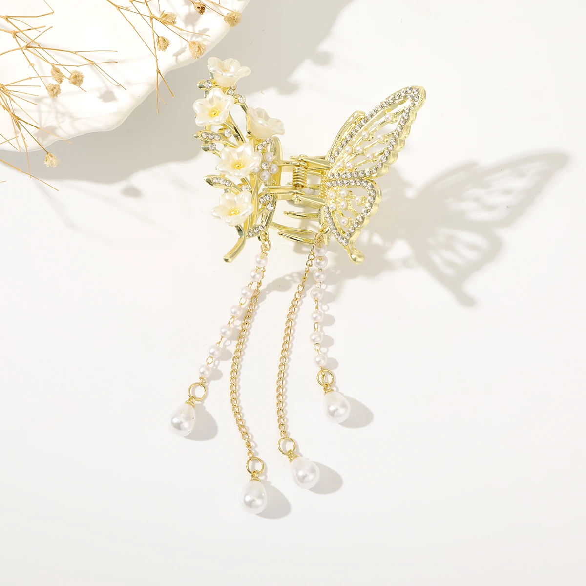 Модная заколка для волос с бабочкой и кисточкой жемчугом Красные Цветочные