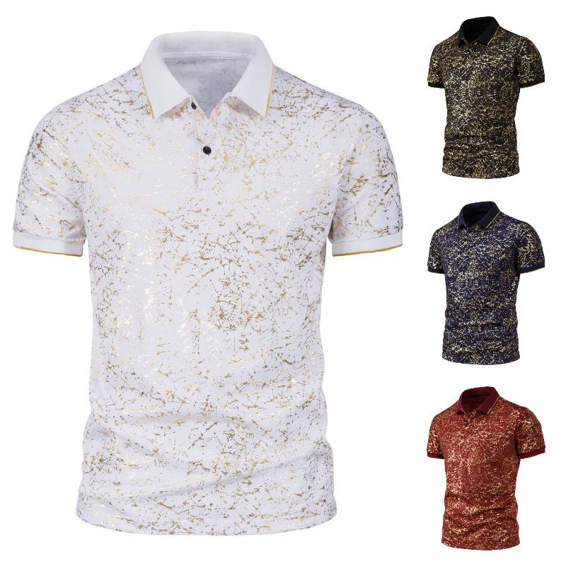 

Summer Men's Boutique POLO Shirt 2022 New T-shirt Fashion casual cracked gold print short sleeve T-shirt Men's casual lapel POLO