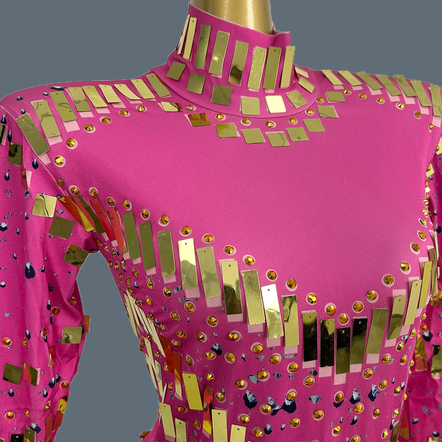 Блестящие кристаллы зеркала плиссированное платье с длинными рукавами женское