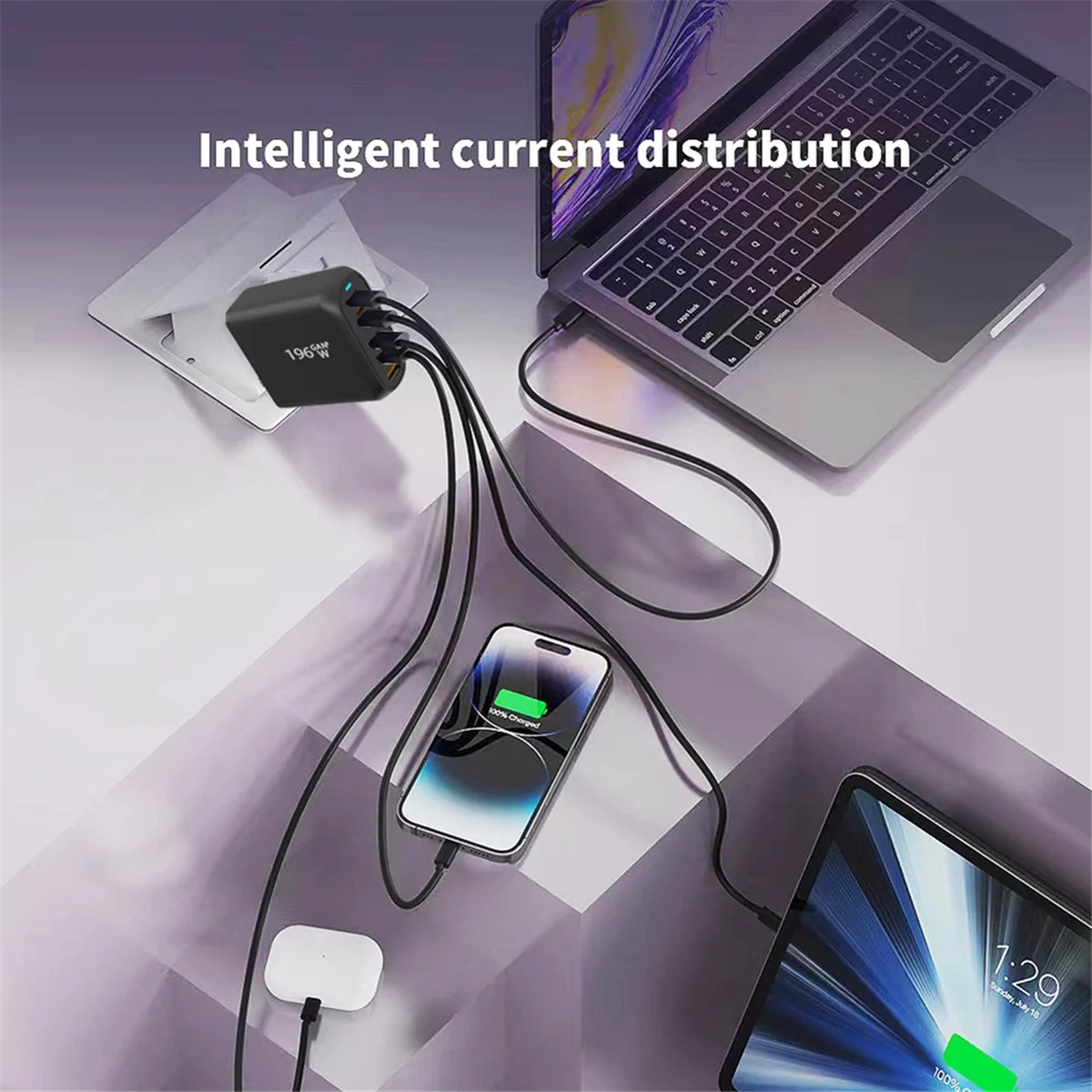 Зарядное устройство GaN USB C 196 Вт адаптер питания для быстрой зарядки 100 6 портов