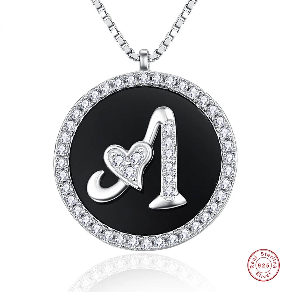 

925 Sterling Silver 26 English letters Round Inlaid Zircon Pendant Necklace Box Chain Women Jewelry Gift