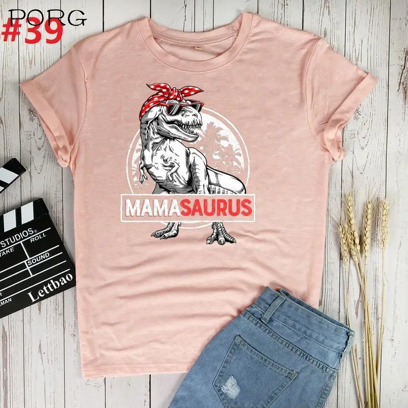Mamasaurus T Rex Dinosaur Graphic Shirts Women 2022 Summer New Casual Loose Tshirt Mother's Day Gift O Neck Woman Tops Tee | Женская