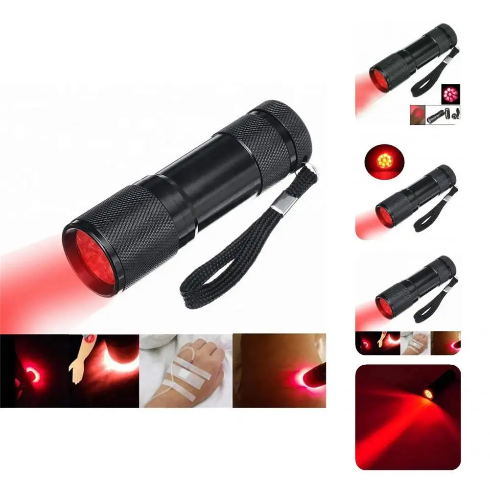 

High-quality 9 LED Keychain Red Beam Torch Auxiliary Tool Aluminum Alloy Red Light Torch Long Standby Time for Home