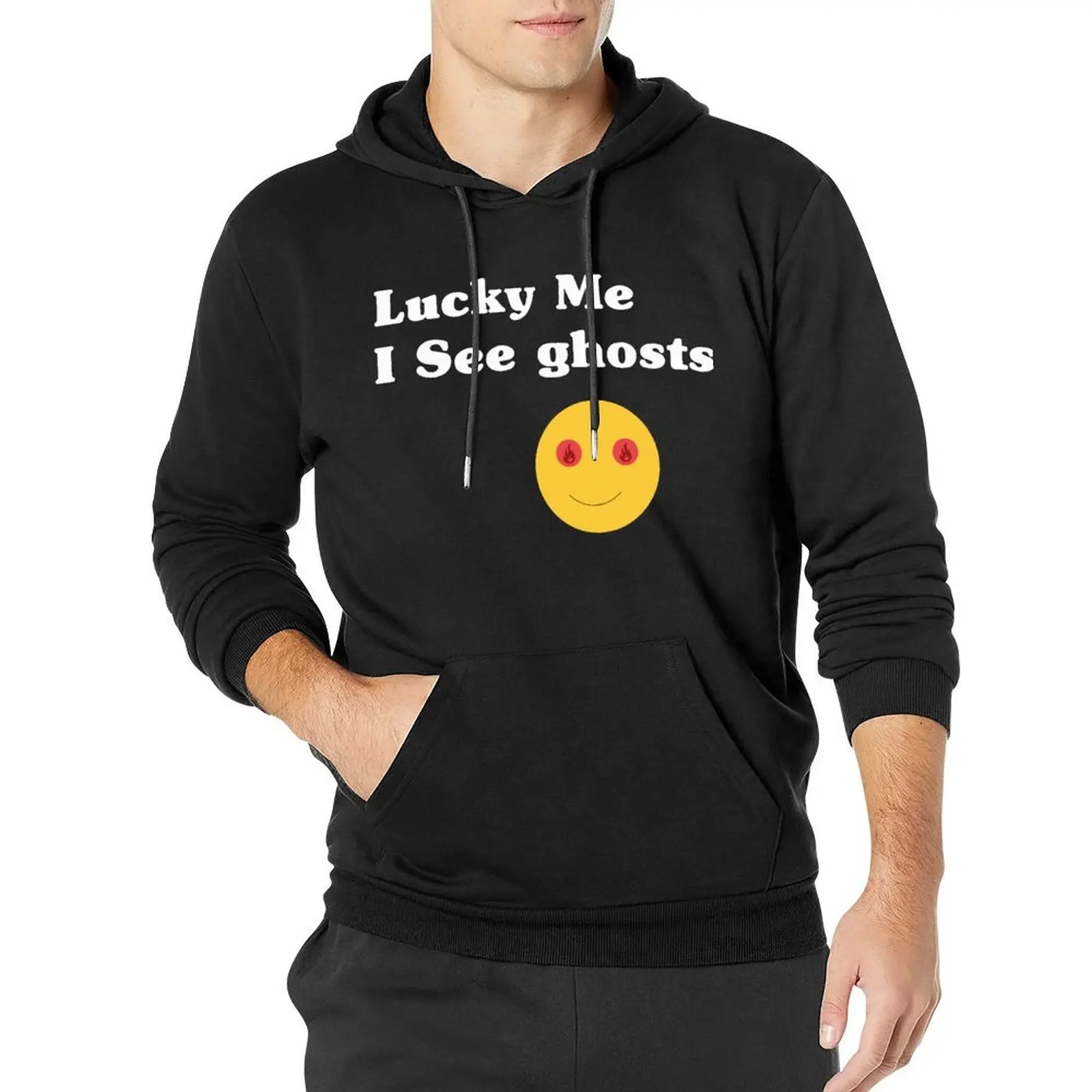 

Lucky Me I See Ghosts Essentials Hoodies Winter Funny Quote Ghosts Streetwear Sweatshirts Men Harajuku Oversized Pullover Hoodie