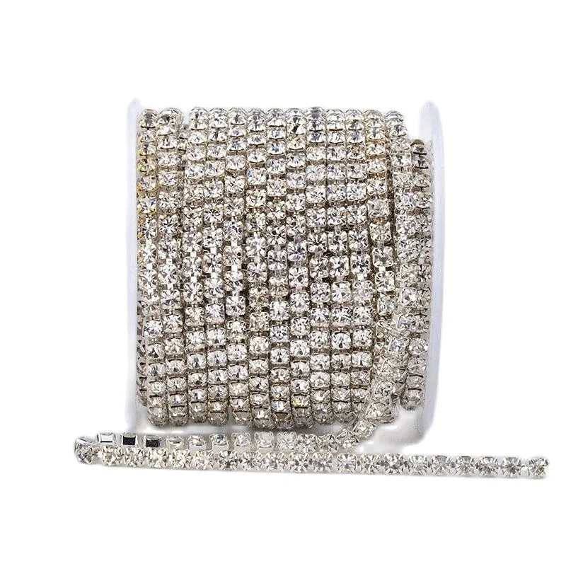 

10Yards/Roll SS6-SS18 Crystal Silver Claw Rhinestone Chain 1 Row Glass Sewn On Braid with Rhinestones for Fabric Sewing Trimming