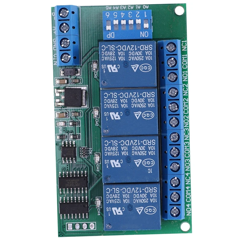 

4-Канальный Релейный Модуль RS485 с постоянным током 12 В, Modbus RTU и дистанционным управлением AT Command для PLC PTZ-камеры, мониторинга безопасности