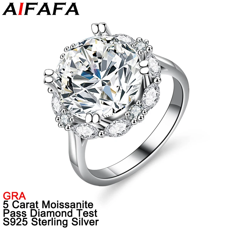 

AIFAFA 5 Carat Sparkle Moissanite Rings for Women Plated Pt950 S925 Pure Silver Wedding Band Jewelry Pass Diamond Test GRA