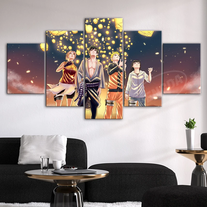 

Popular Anime Posters Wall Art 5 Pcs Uzumaki Naruto Canvas Paintings HD Printing Hyuuga Hinata Modular Pictures Home Decor Frame