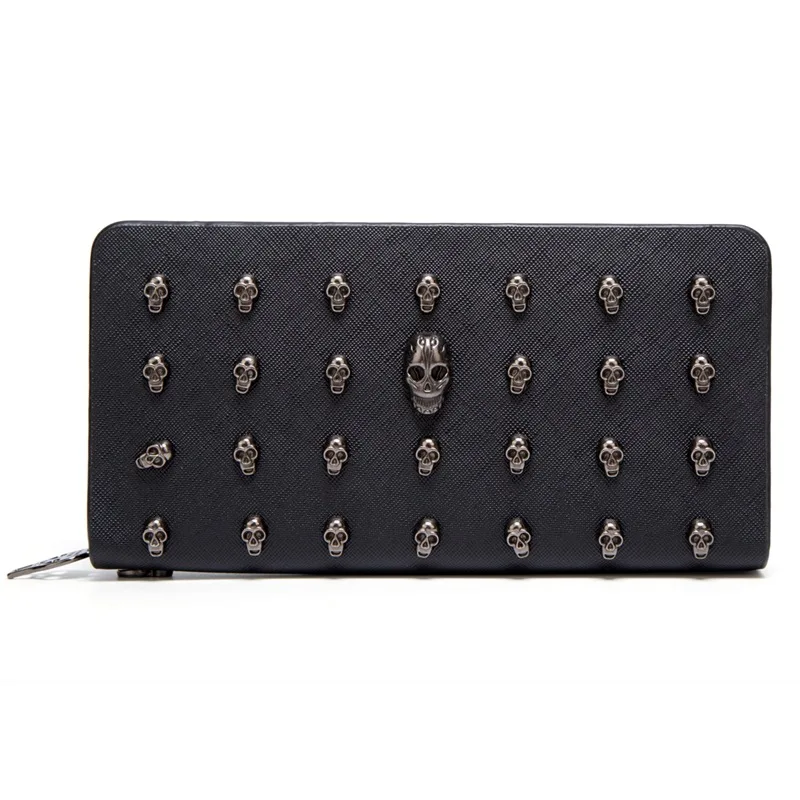 

Luxury Designer Wallets for Women New Punk Rock Skull Zipper Wallet Men Credit Cards Cash Stuffing Gothic Money Purse Clutch Bag
