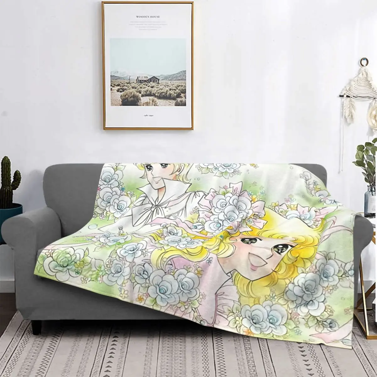 

Flowery Candy Candy Blanket Flannel Decoration Kawaii Anime Multifunction Warm Throw Blanket for Bedding Car Bedding Throws