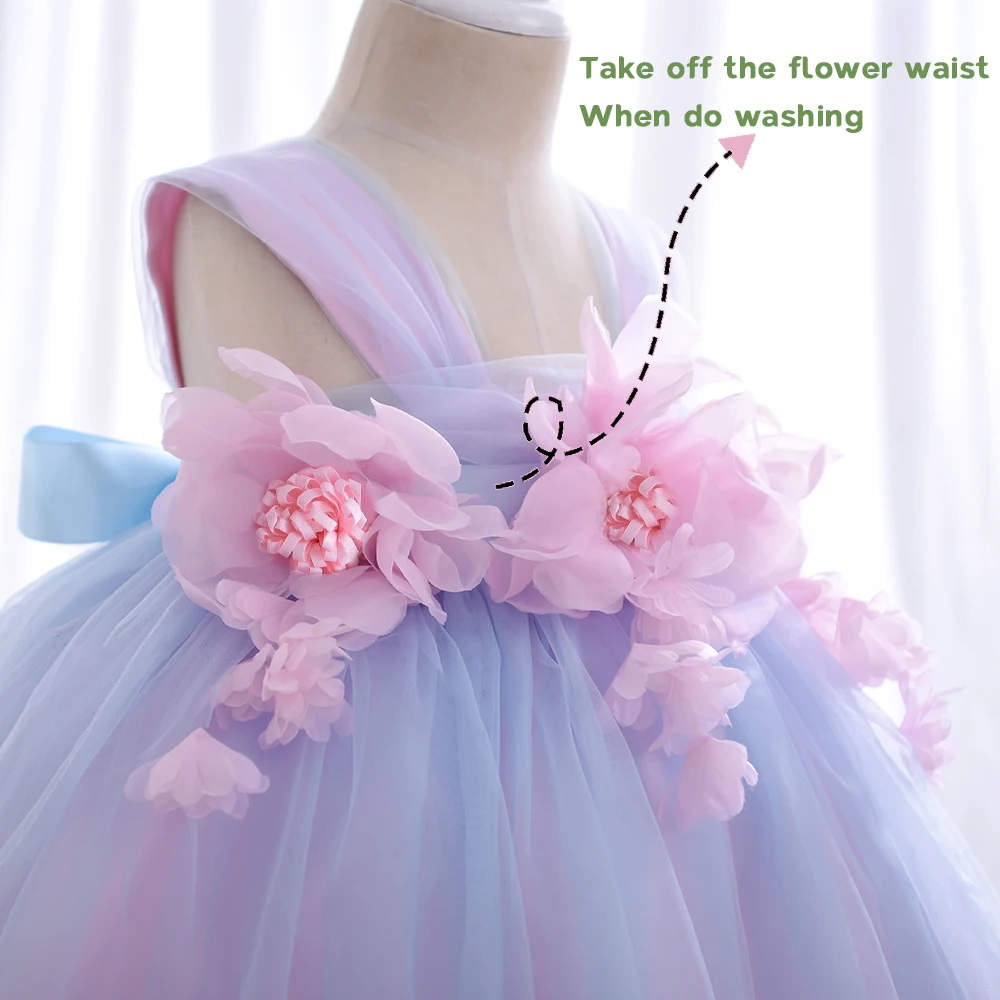 Yoliyolei Sling Baby Girl Children Dresses Flower Girl Ball Gowns Tulle Dresses Casual Wedding Party Kids Clothes for 1-4Y