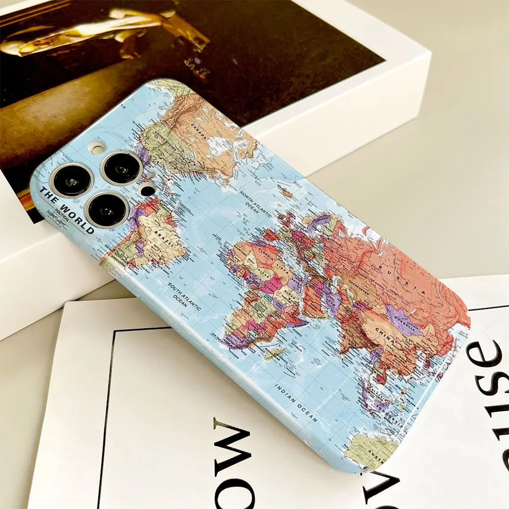 Phone Case For Apple iPhone 14 13 12 11 Pro Mini XS X Max XR SE 8 7 6S 6 Plus Full Printed Hard Film Case World M-Map Travel