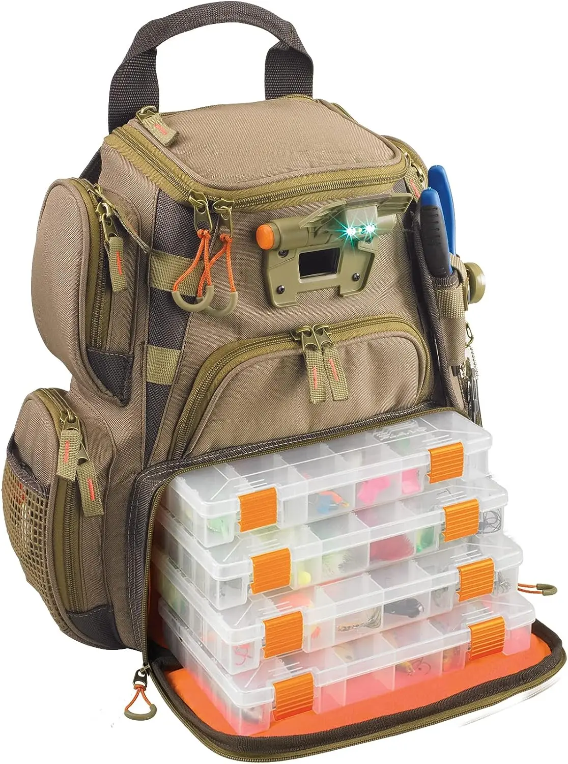 

CLC WT3503 Tackle Tek Recon Lighted Compact Tackle Backpack & Four PT3500 Trays, Clear, Water-Resistant Phone Storage,Beige Rod