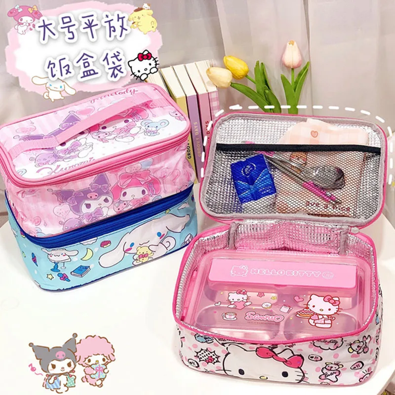 Sanrios Anime Kuromi Melody Cinnamoroll Lunch Bag Cooler Tote Portable Insulated Box Thermal Cold Food Container Lunchbox Gift