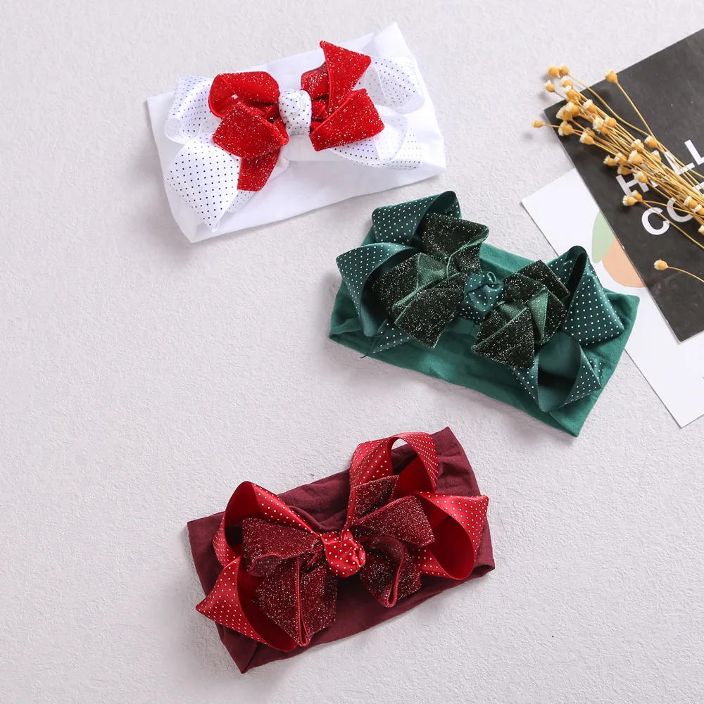 

Christmas Baby Headband Newborn Infant Toddlers Nylon Elastic Hairband Ribbon Bow Dot Children Girls' Headwear Hairdress