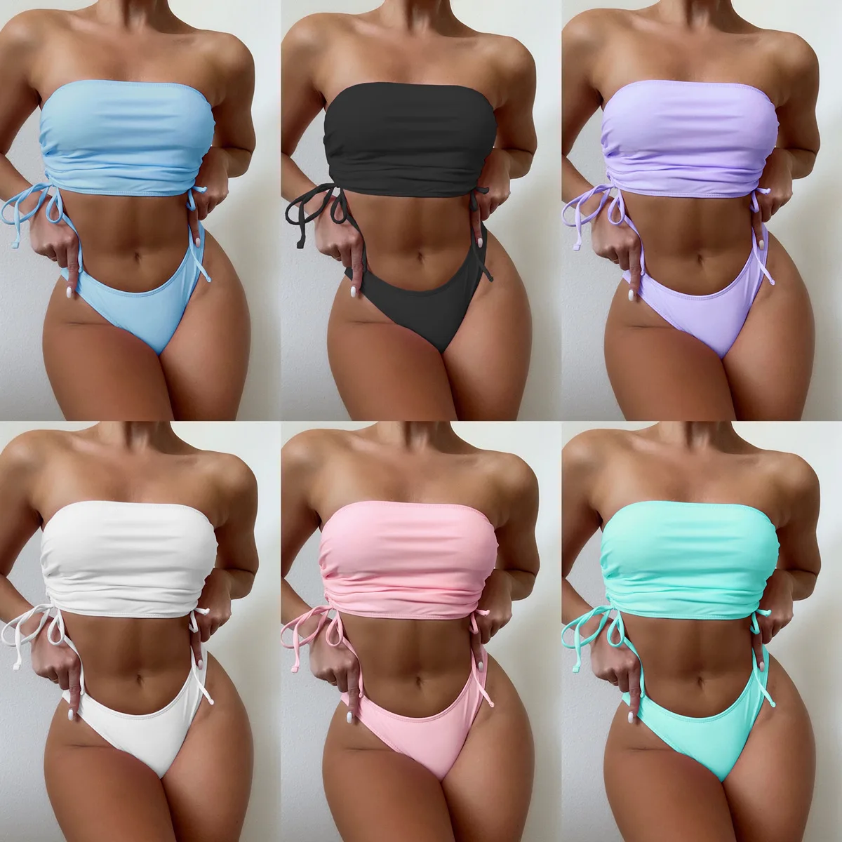 

2022 New Bikini High Waist Strapless Sexy Bikini Women Swimwear Women Swimsuit Padded Bathing Suit Pure Color