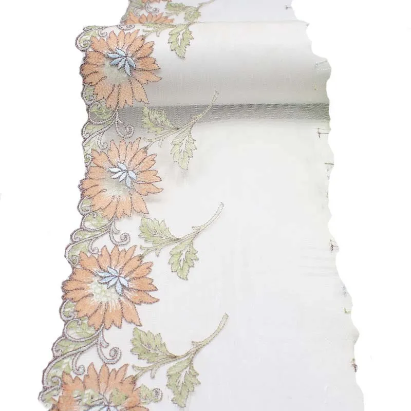 

58Yards Apricot Floral Embroidery Lace Trim Tulle Mesh Bra Lingerie Sewing Evening Bridal Dress Decor Trimmings Fabric