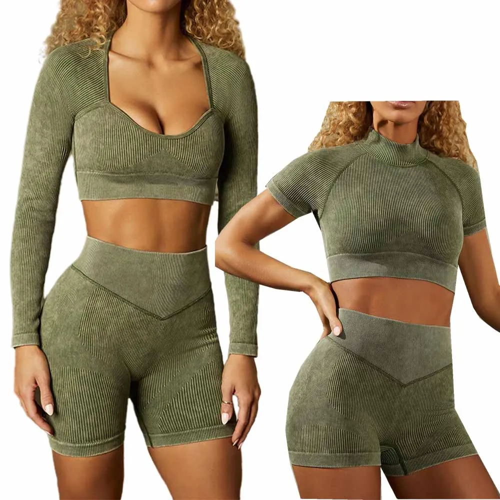 

Woman Seamless Yoga Set High Stretch Yoga Legging Fitness Sport Shorts Workout Clothes Short Sleeve Gym Wear Tracksuit Women