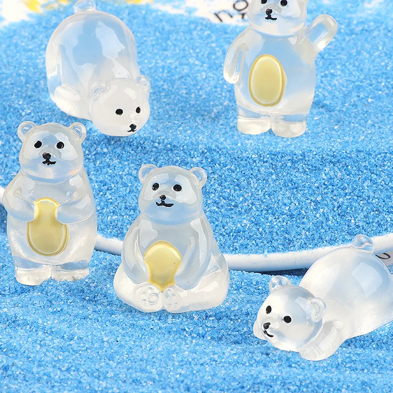 5 шт. серебристые миниатюрные фигурки белого медведя из смолы светящиеся белые