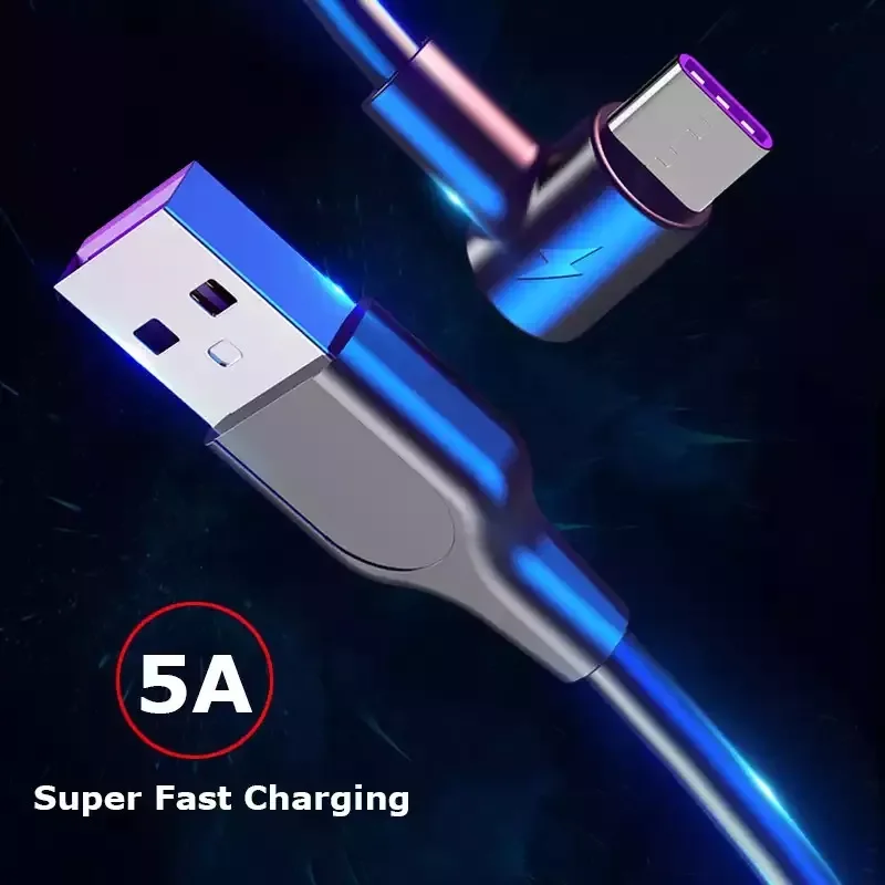 

Elbow USB Type C to USB 90 Degree 5A Fast Charging USB Cord For Samsung Xiaomi Redmi Huawei P40 Quick Charger Cord Type-c Cable