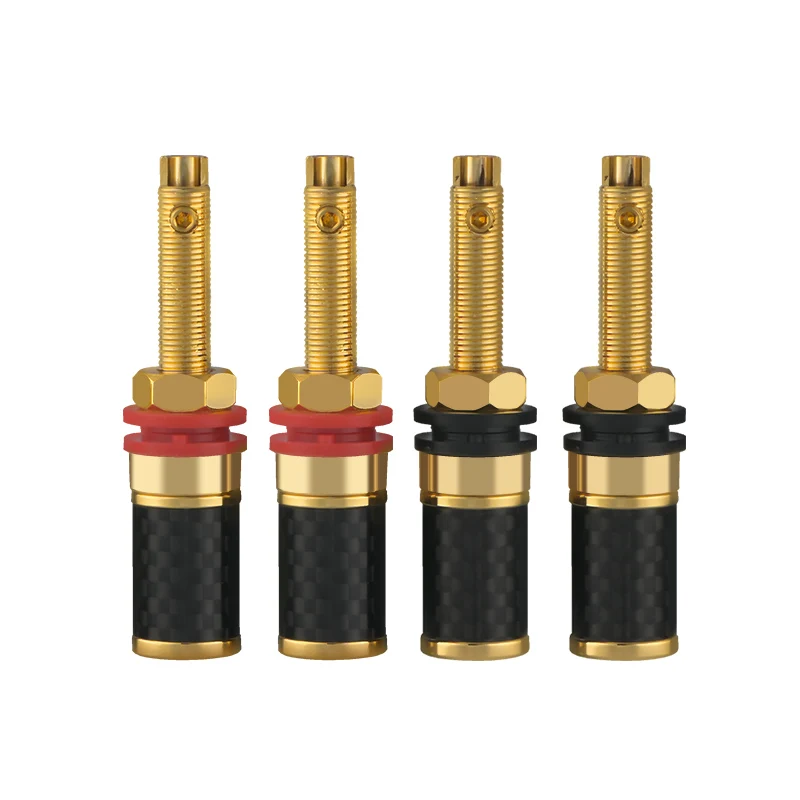 4Pcs Long HiFi Audio Binding Post Carbon Fiber Gold Plated Speaker Terminal Banana Plug Interface Socket