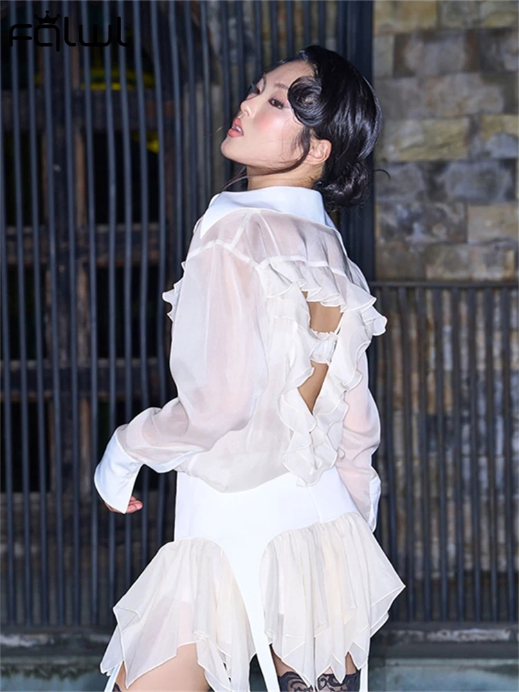 Женский прозрачный комплект из двух предметов рубашка с длинным рукавом и