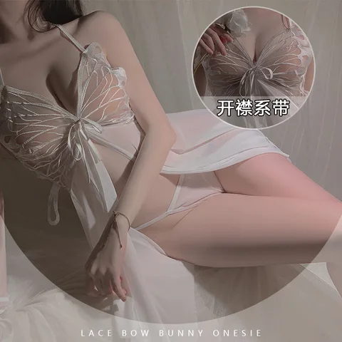 Женское роскошное удобное сексуальное нижнее белье, сексуальная кружевная прозрачная ночная сорочка на бретелях с разрезом-бабочкой