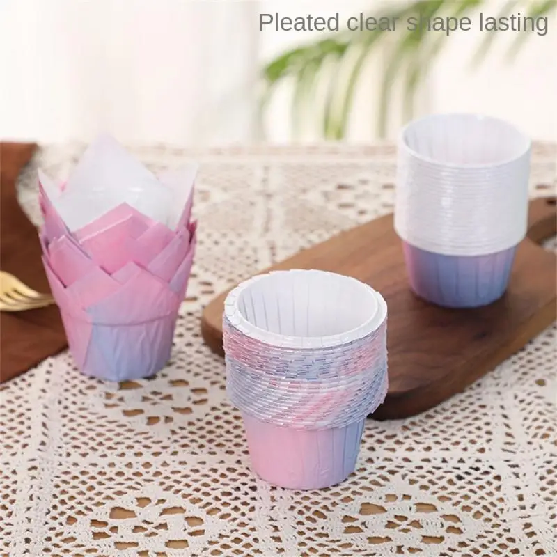 

50pcs Gradient Color Paper Cups Wedding Party Baking Cups, Chiffon Cake Muffin Paper Cups, Grease Proof Cake Wrapping Paper
