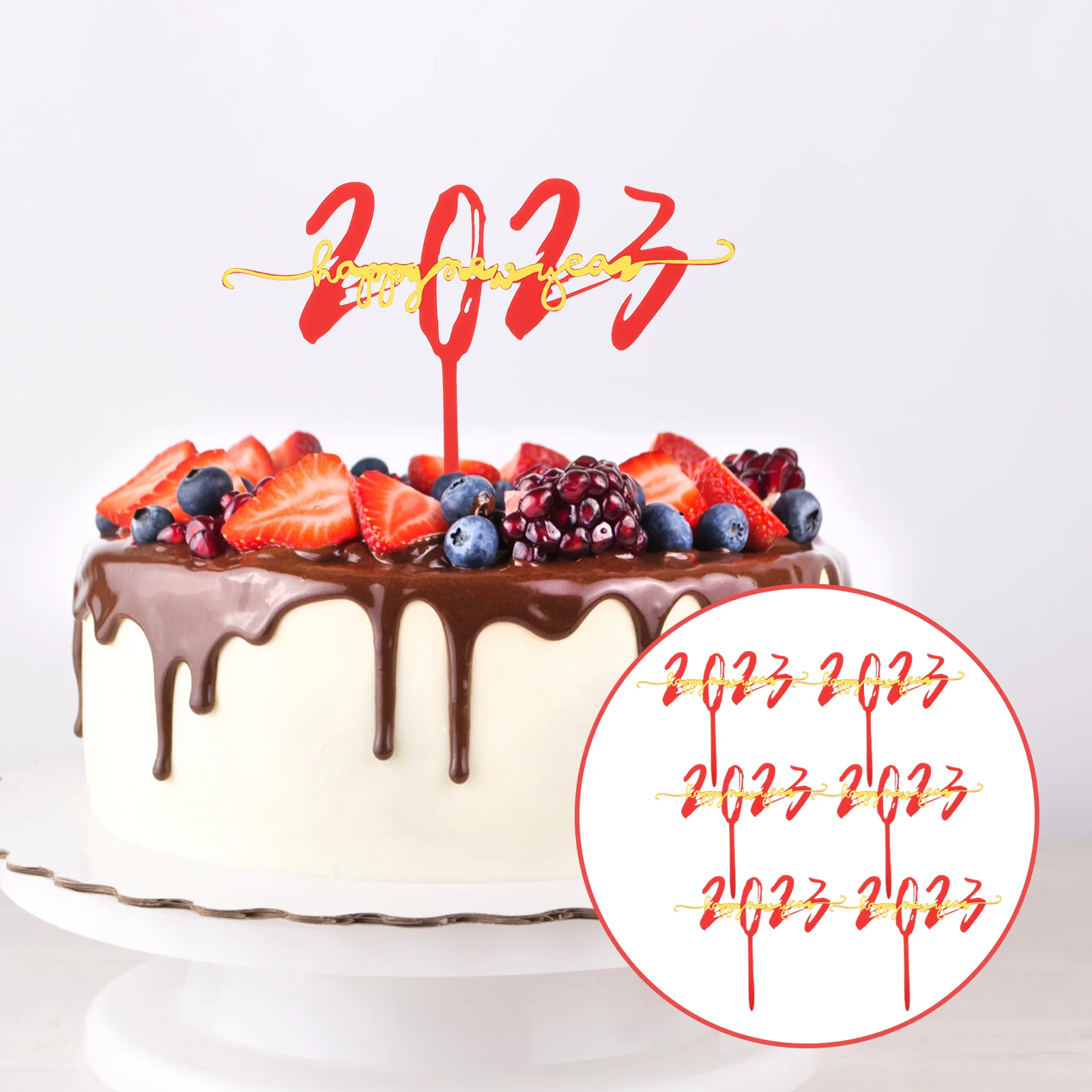 

Cake Picks New Decoration Year Dessert Topper Muffin Toppers Happy Eve Cocktail Decorative Ornament Prime Fruits Sign Party