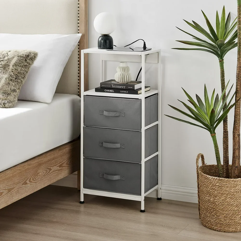 

3-Drawers Nightstand with USB Bedroom White Living Room Cabinets