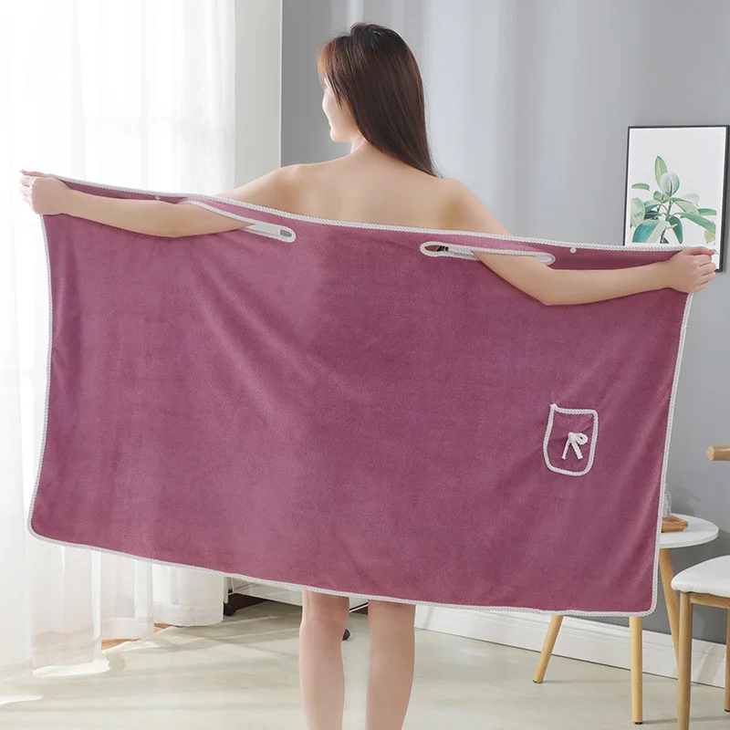

Coral Fleece Bath Towel Wearable Absorbent Hair Drying Cap Quick-Dry Cute Bow Pocket Dress Women Soft Wrap Chest Towel Suspender