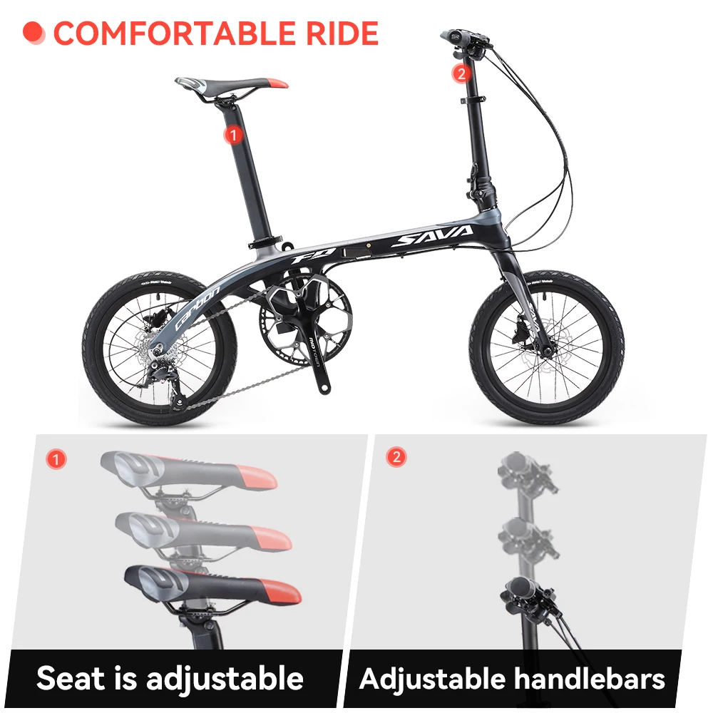 Складной велосипед SAVA из углеродного волокна 16-дюймовый 9-скоростной складной