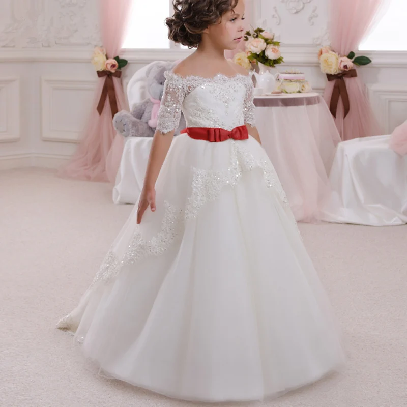 Банкет для девочек в цветочек платье на свадьбу аппликация из белого кружева