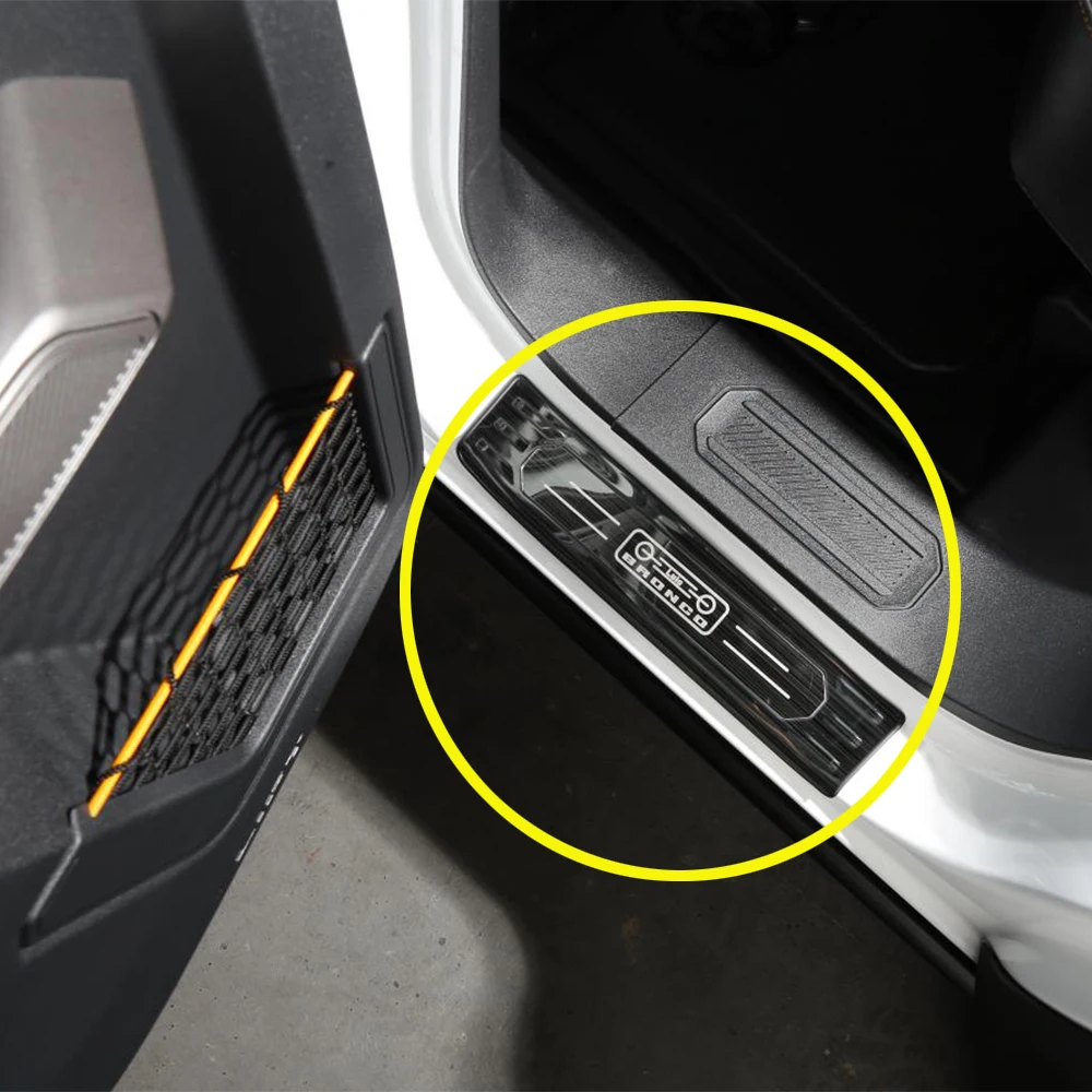 

Lantsun B1042 стальные полосы для порога из нержавеющей стали для Ford for Bronco 2020 + 4 шт./комплект, передняя и задняя искусственная кожа