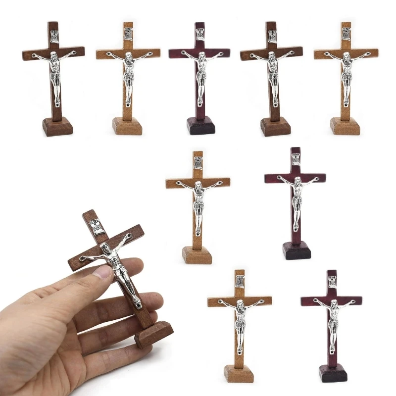 

10pcs Wooden Ornament Standing Crucifix Decoration Tabletop Ornament Drop Shipping