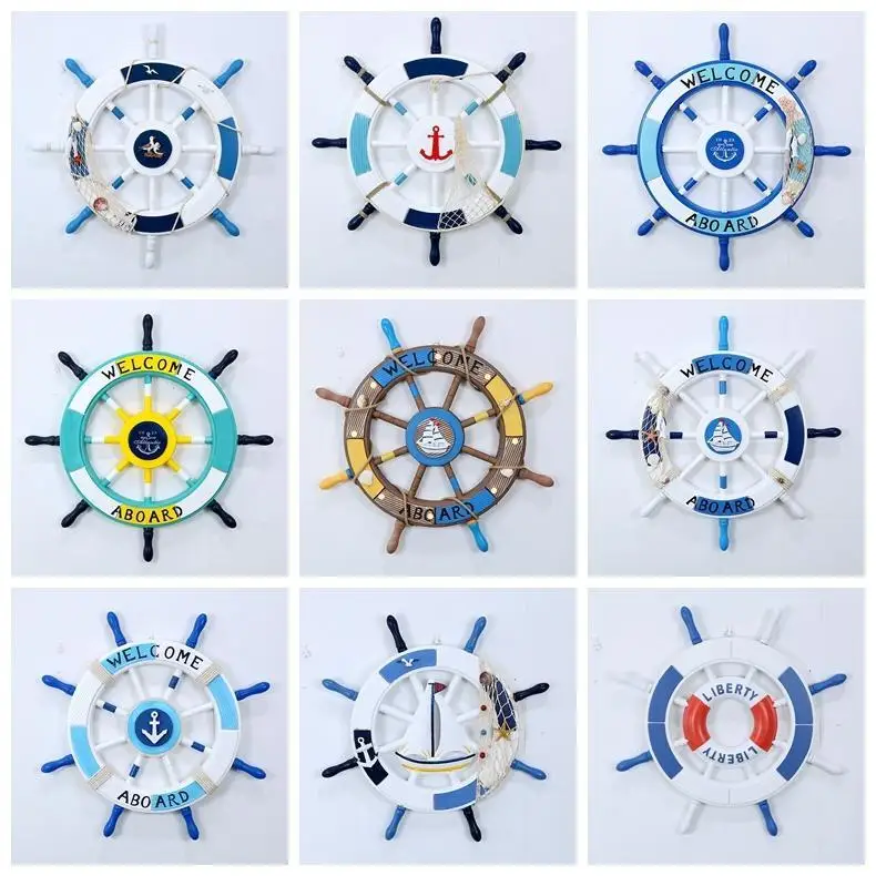 

Mediterranean Style Helmsman Steering Wheel Decoration Creative Wall Hanging Ornament Wooden Rudder Room Home Wall Decoration