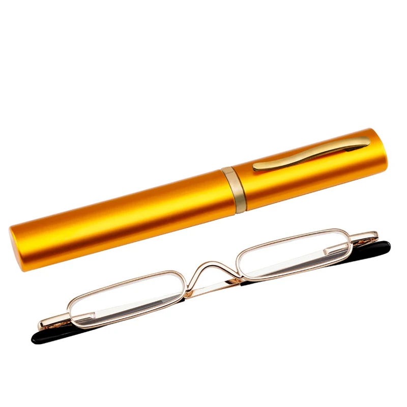 

Unisex Mini Portable Metal Frame Reading Glasses With Metal Case Men Women Reading Glasses Slim Pen Presbyopia Eyeglasses